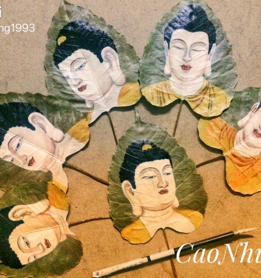 Vẽ tranh phật trên lá bồ đề