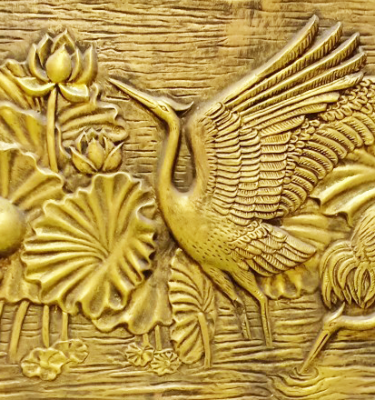 phù điêu sen hạc.