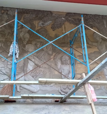 Phù điêu phật đản sanh đắp xi măng trực tiếp