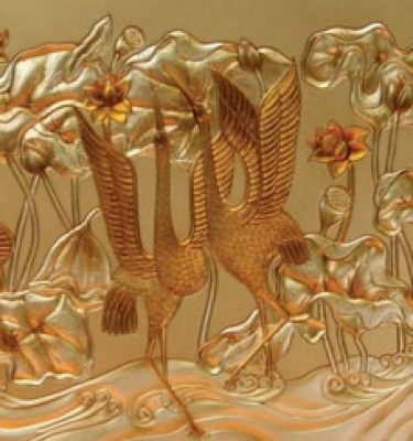 phù điêu sen hạc.