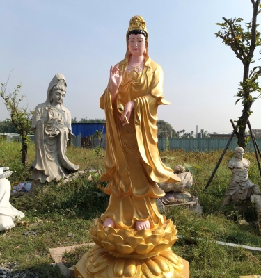 Mẫu Tượng Phật Bà Quan Âm Đứng Đài Sen Composite Hiền Hòa Từ Bi