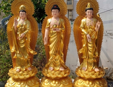Đặt mua bộ tượng Tam Thế Phật đẹp, chạm khắc tinh xảo